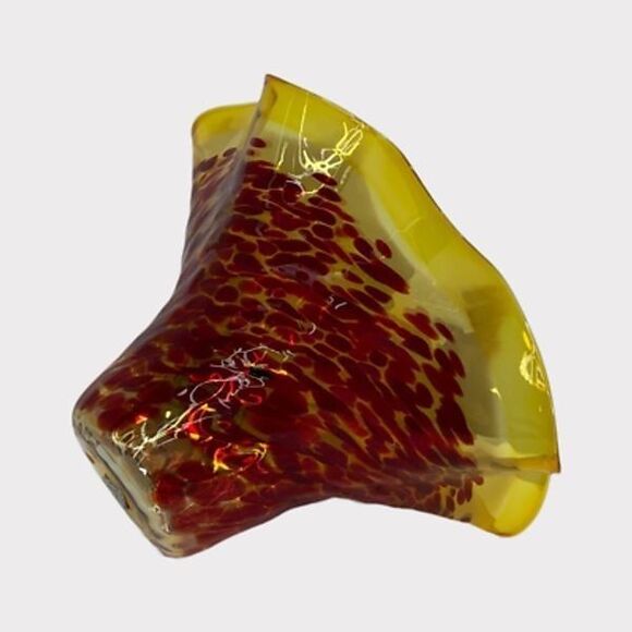 Wimberley Glass Works Art Bowl Vase Ruffled Scalloped Edges Amber Red Signed New - Picture 6 of 12